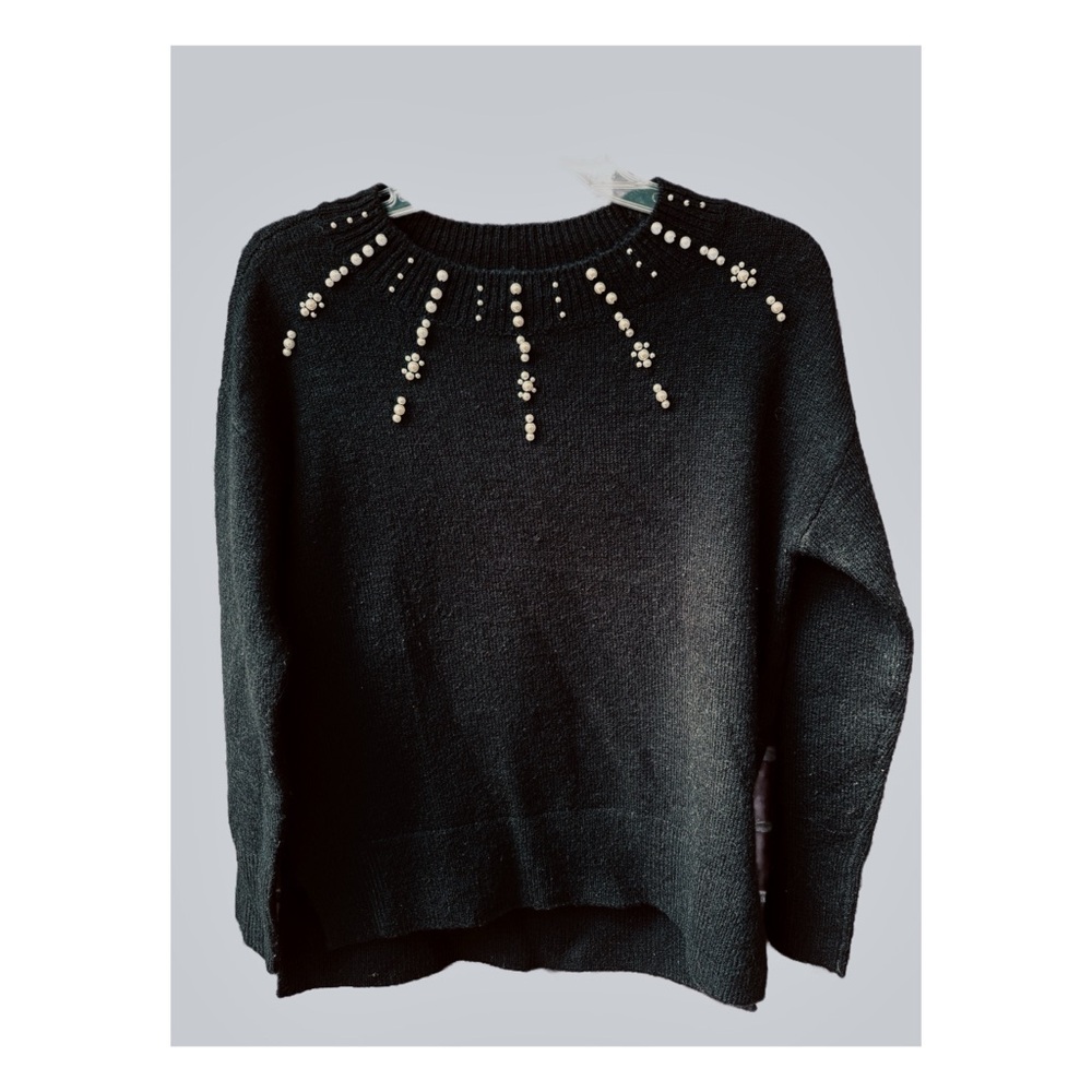 Women’s LOFT Pearl Embellished black sweater sz XXS Petite classic academia Goth